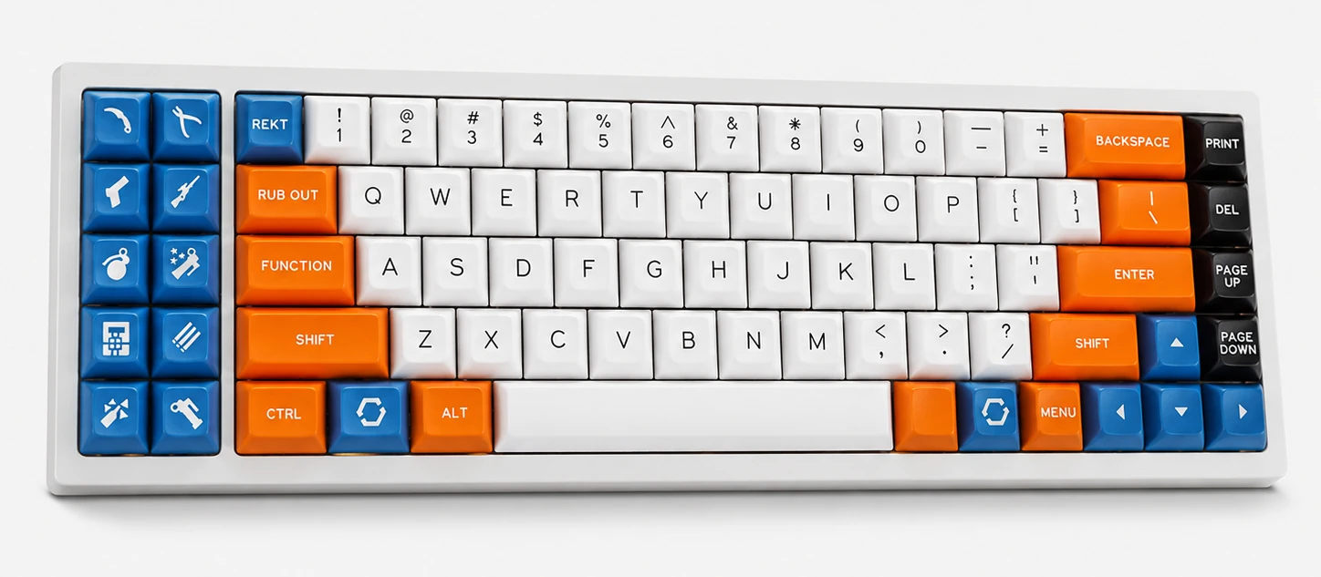 Custom mechanical keyboard with a compact layout and printed enclosure