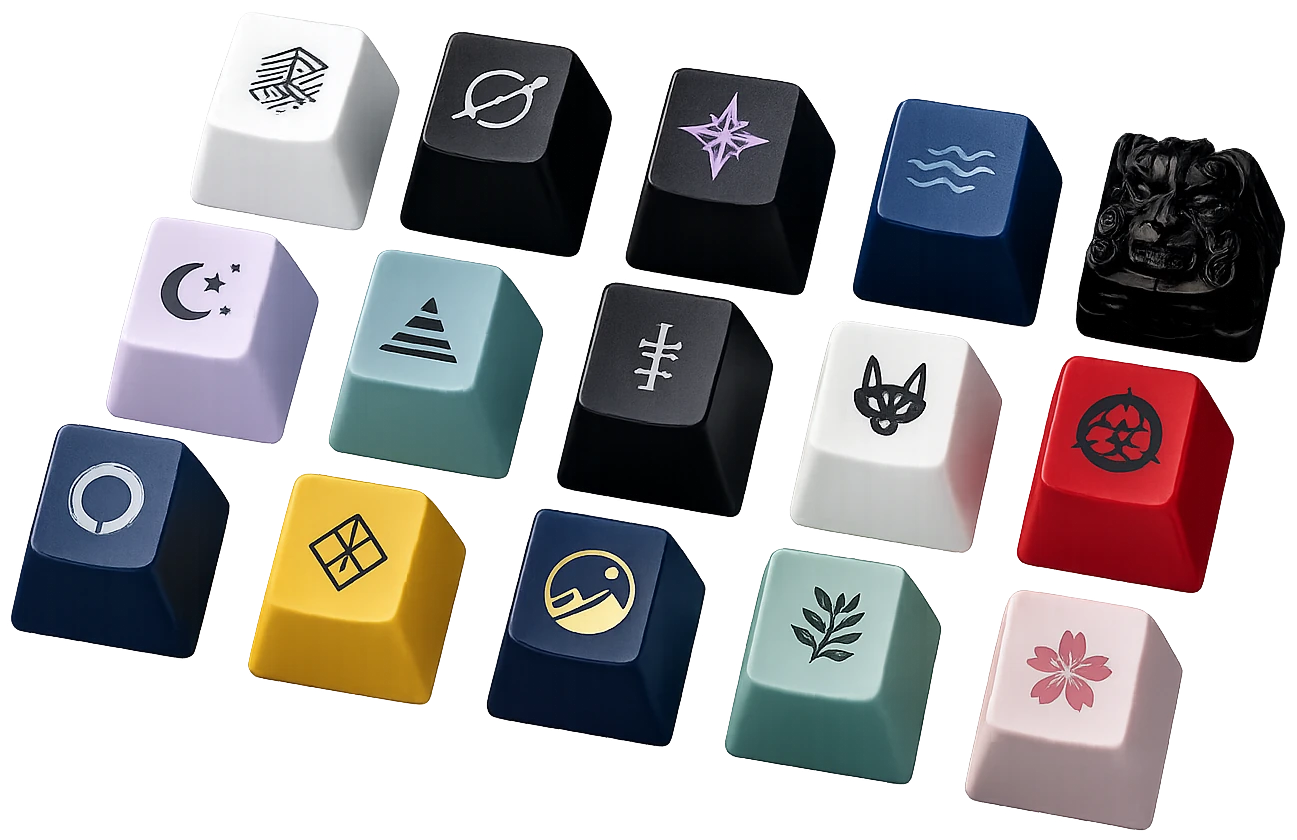 White, blue, and orange custom keyboard keycaps