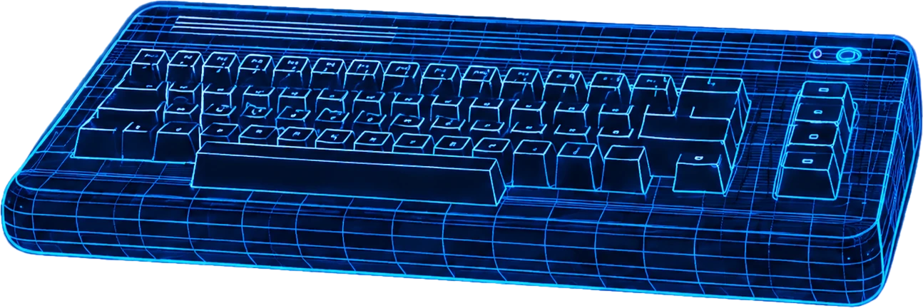 Neon wireframe Commodore 64 style computer