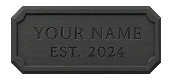 Dark engraved base plaque reading "YOUR NAME" and "EST. 2024"
