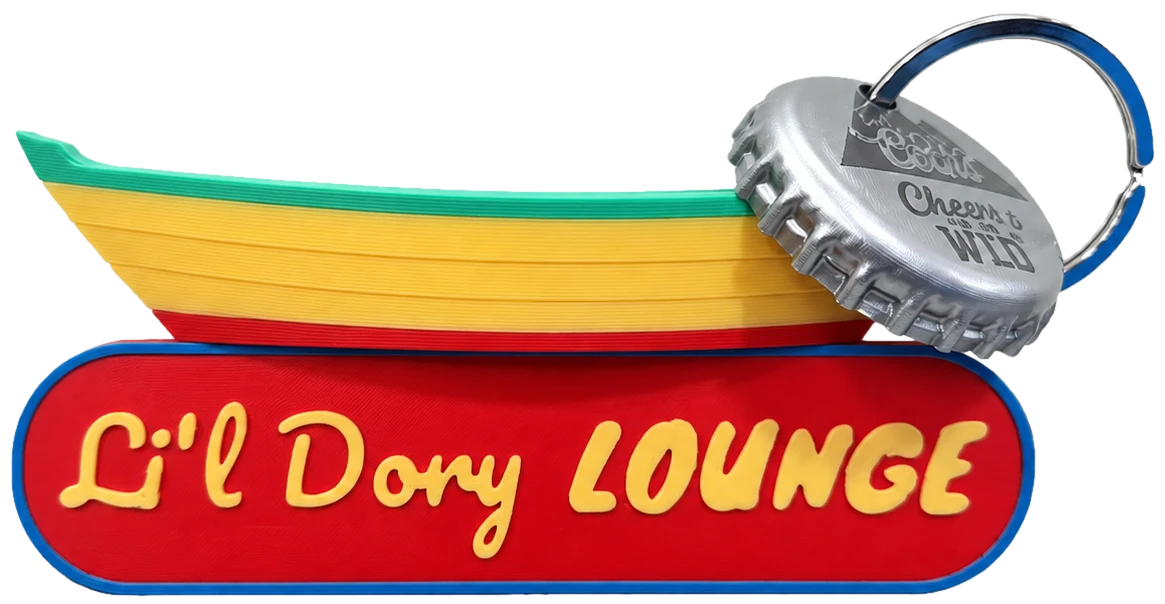 3D printed Li'l Dory Lounge keychain product photo